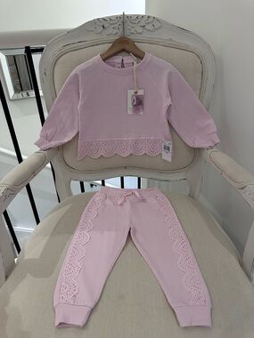🤍 18 Month Jessica Simpson Lavender~Pink Eyelet Cotton Blend Baby Sweatsuit NWT